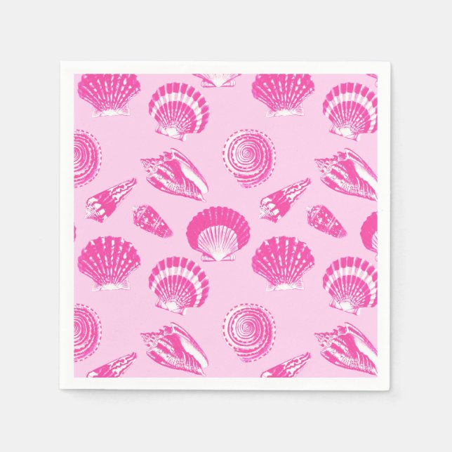 Seashells - Fuchsia pink and white Paper Napkins (Front)
