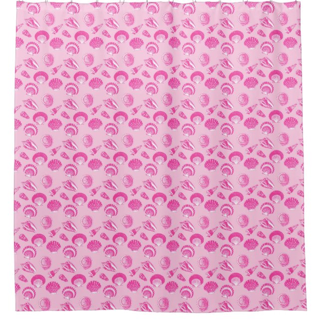 Seashells - Fuchsia pink and white Shower Curtain (Front)