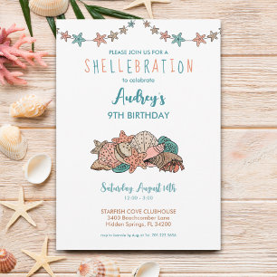 Seashells Girls Beach Birthday Invitation