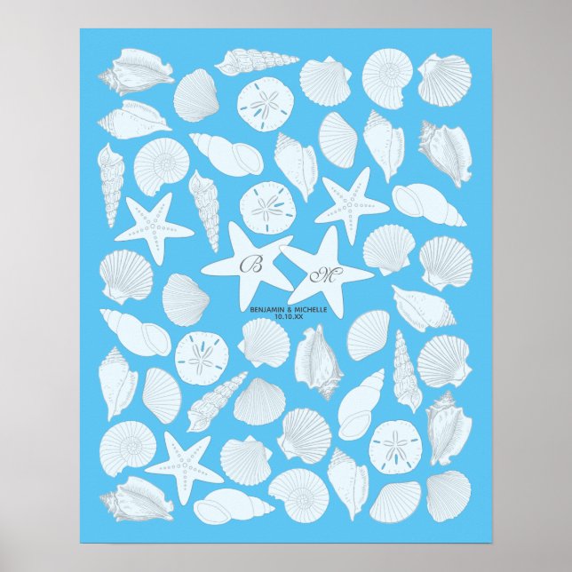 Seashells Guest Book Poster - 50 Spaces (Front)