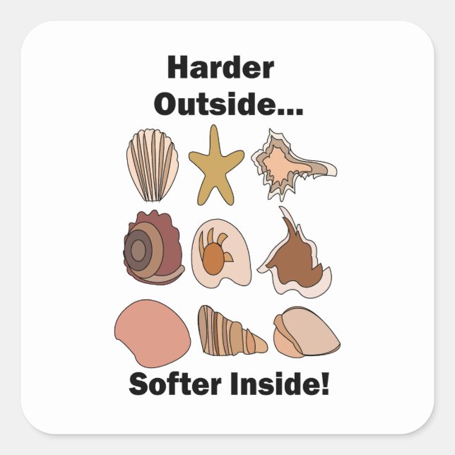 Seashells Hard Outside Soft Inside Attitude Quote Square Sticker (Front)