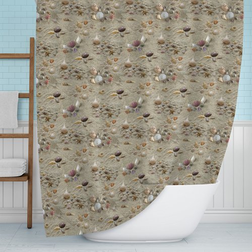 Seashells in Beach Sand Coastal Seashore Shower Curtain