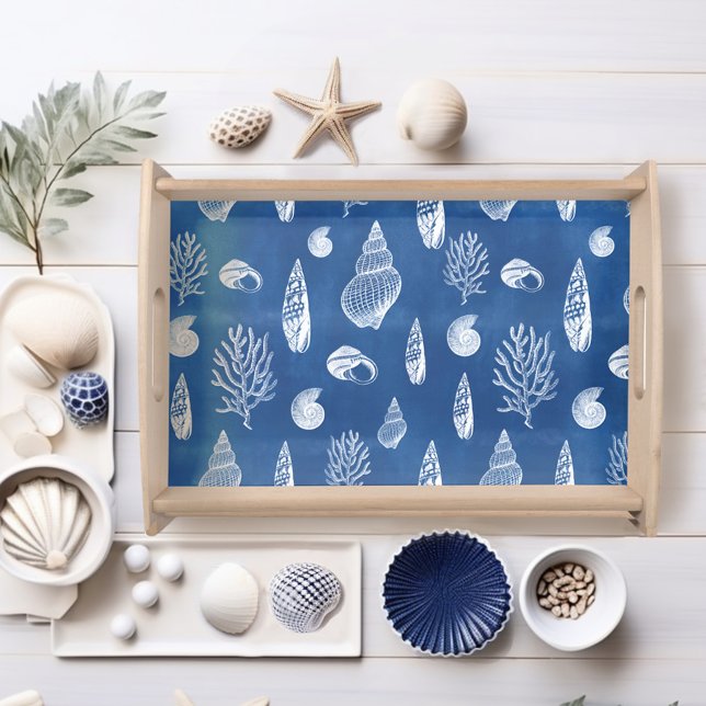 Seashells in Blue & White Serving Tray (Creator Uploaded)