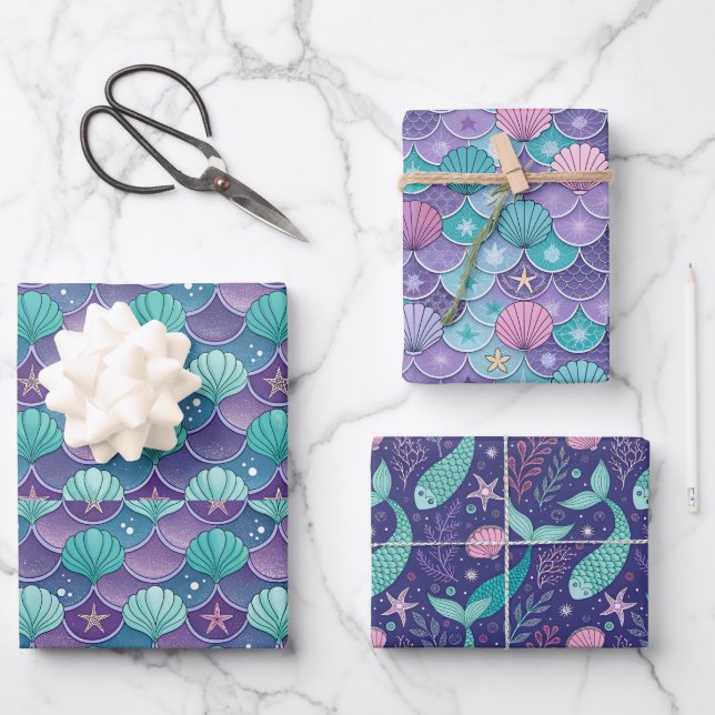 Seashells In Pink and Blue Wrapping Paper Sheets (Front)
