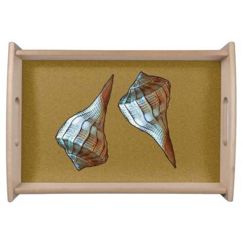 Seashells In Sand Beachy Design Serving Tray