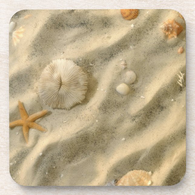Seashells In Sand Beverage Coaster (Front)
