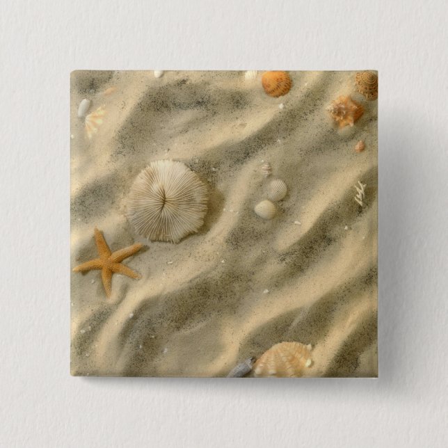 Seashells In Sand Pinback Button (Front)