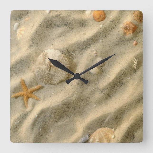 Seashells In Sand Square Wall Clock (Front)
