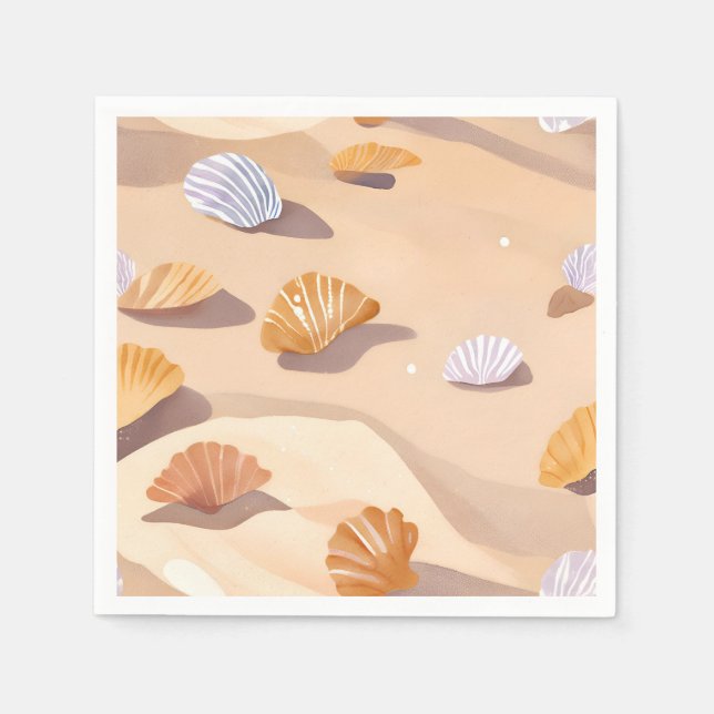 Seashells in the Sand | Beach Ocean Watercolor Napkins (Front)