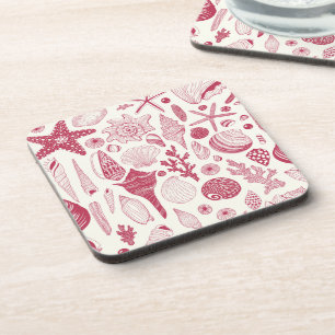 Seashells in Viva Magenta- Color of the Year 2023 Beverage Coaster