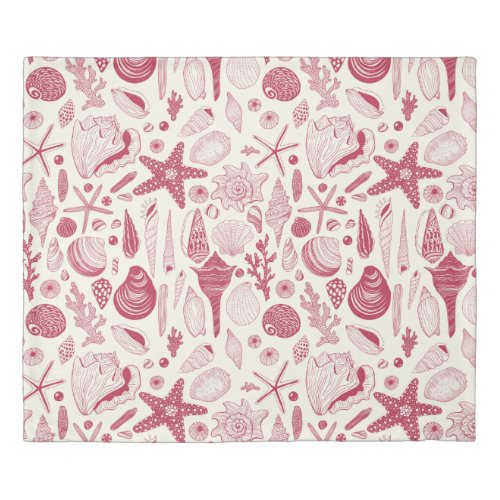 Seashells in Viva Magenta_ Color of the Year 2023 Duvet Cover