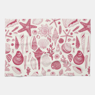 Seashells in Viva Magenta- Color of the Year 2023 Kitchen Towel