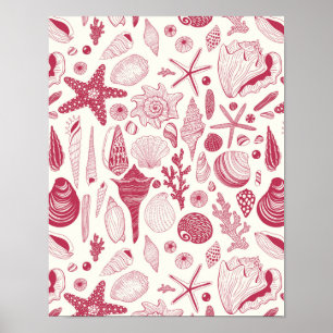 Seashells in Viva Magenta- Color of the Year 2023 Poster