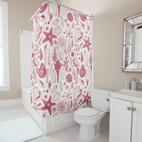 Seashells in Viva Magenta_ Color of the Year 2023 Shower Curtain
