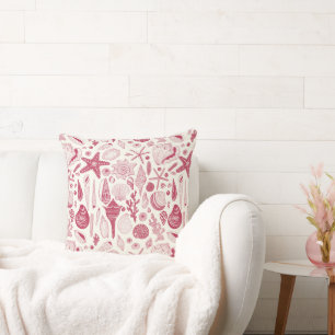 Seashells in Viva Magenta- Color of the Year 2023 Throw Pillow