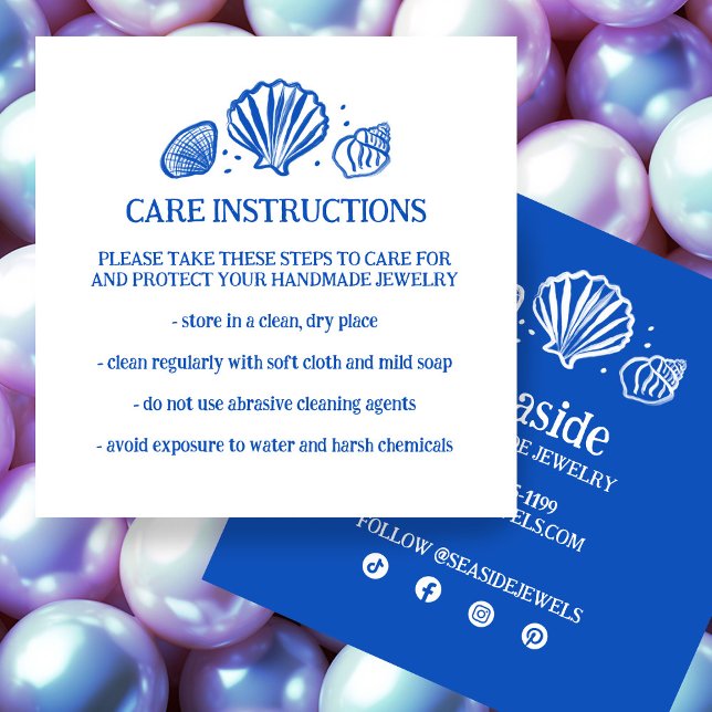 SEASHELLS Jewelry CARE INSTRUCTIONS Handmade Craft Square Business Card (SEASHELLS Jewelry CARE INSTRUCTIONS Handmade Craft Square Business Card
)