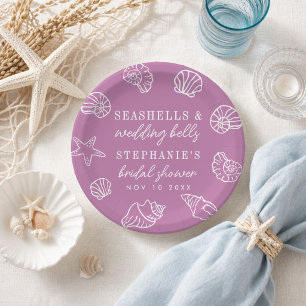 Seashells Mauve Purple Beach Coastal Bridal Shower Paper Plates