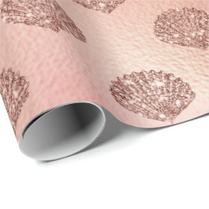 Seashells Mermaid Rose Gold Pink Princess Glitter Wrapping Paper