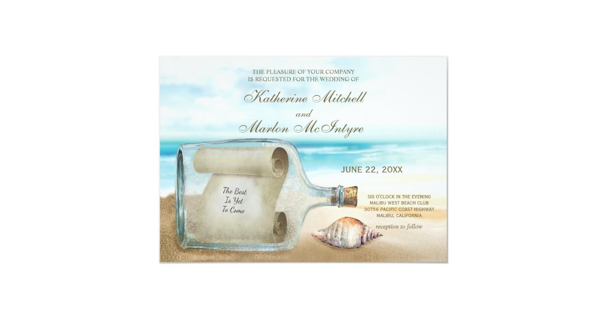 Seashells Message In A Bottle Nautical Wedding Invitation Zazzle