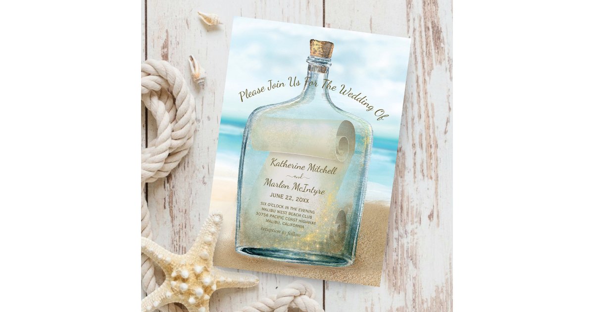 Seashells Message in a Bottle | Nautical Wedding Invitation | Zazzle