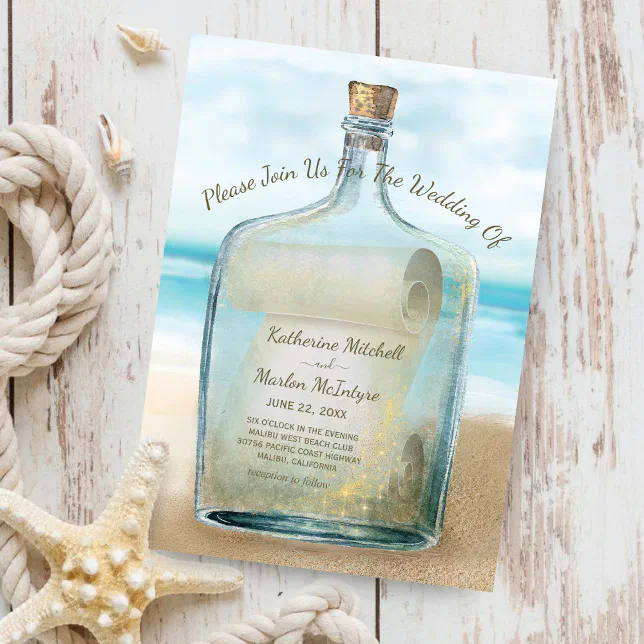 Seashells Message in a Bottle | Nautical Wedding Invitation | Zazzle