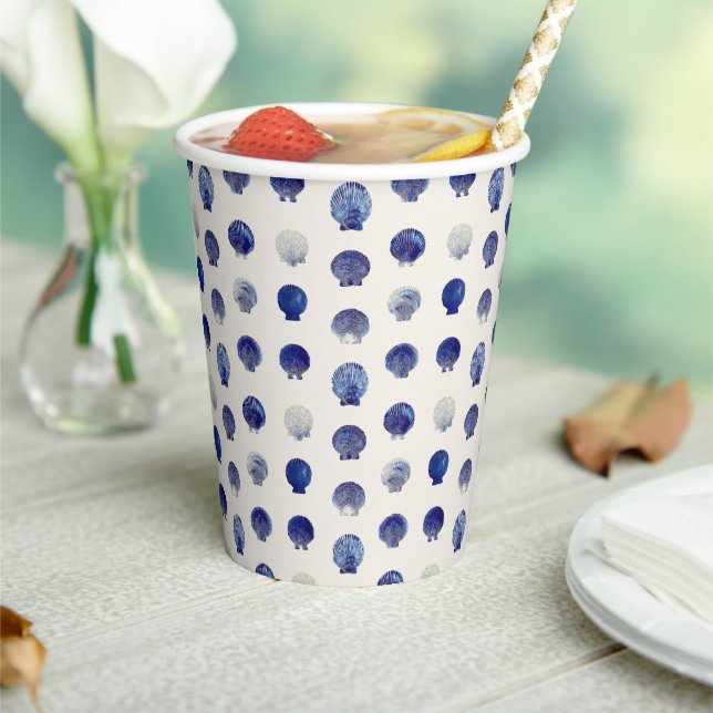 Seashells Modern Blue Nautical Beach Party Paper Cups (Insitu)