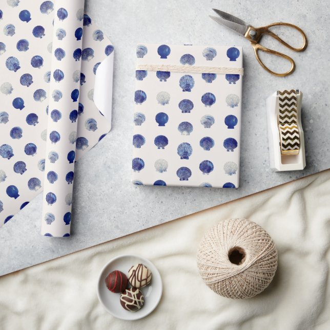 Seashells Modern Blue Nautical Ocean Wrapping Paper (Crafts)