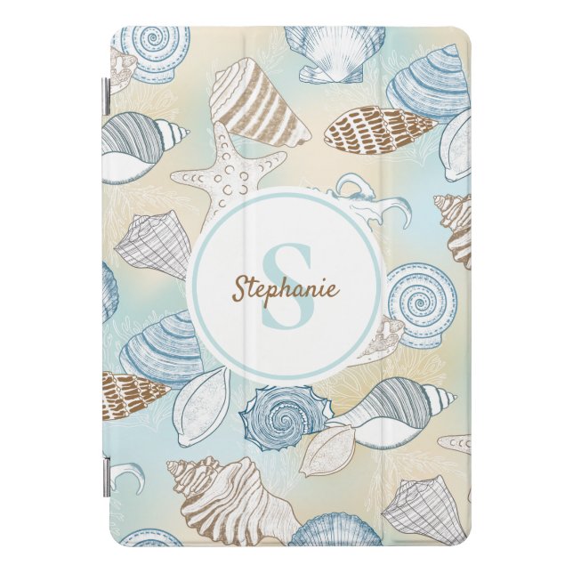 Seashells Monogram Beach Coastal Pattern iPad Pro Cover (Front)