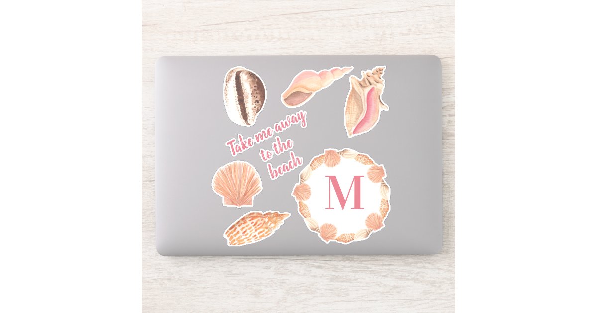 Seashells Monogram Take Me Away Beach Sticker Zazzle