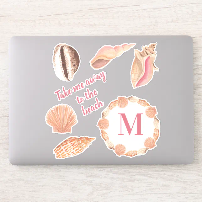 Seashells Monogram Take Me Away Beach Sticker Zazzle