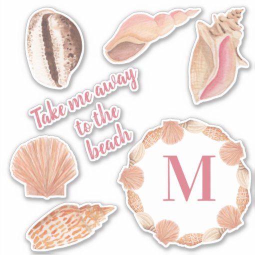Seashells Monogram Take Me Away Beach Sticker Zazzle