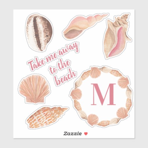 Seashells Monogram Take Me Away Beach Sticker Zazzle