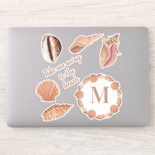 Seashells Monogram Take Me Away Beach Tan Sticker