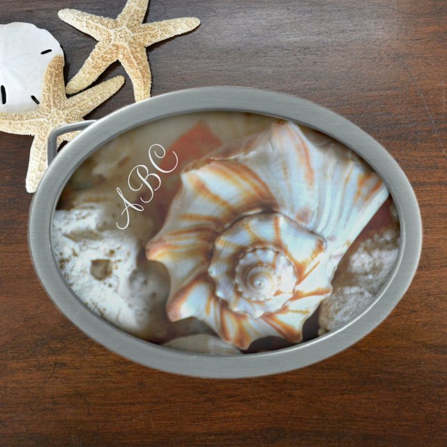 Seashells Monogrammed Coastal Beach Belt Buckle (Creator Uploaded)