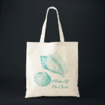Seashells Mother of the Bride Tote Bag<br><div class="desc">Great reusable canvas tote bag with graphics of two seashells done in aquamarine color. Text at the bottom in aqua reads, Mother Of The Bride. Handy tote for mom to carry everything extra needed for the wedding. Personalize to change the text for the bride, bride's maids, or flower girl. Perfect...</div>