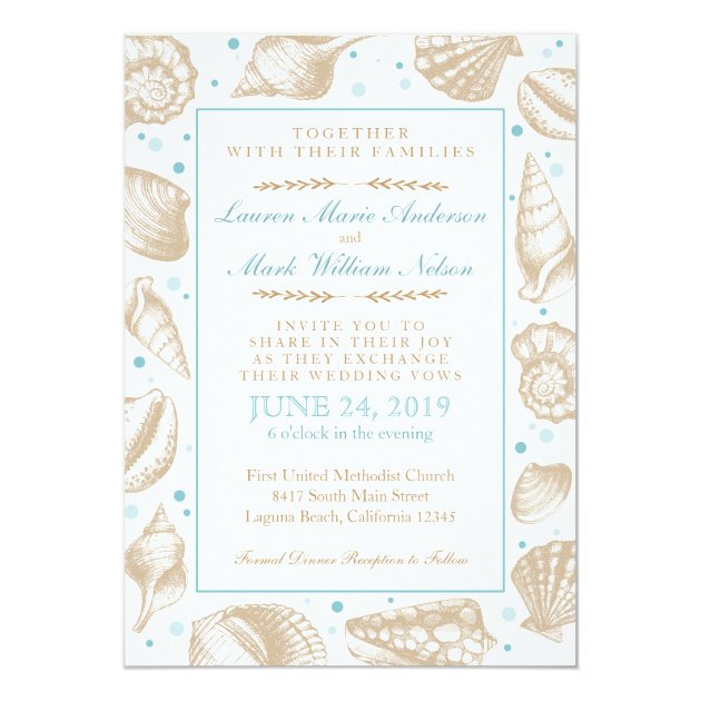 Seashells Nautical Beach Wedding Aqua/Tan Invitation