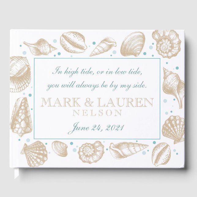 Seashells Nautical Beach Wedding Photo Guest Book (Front)
