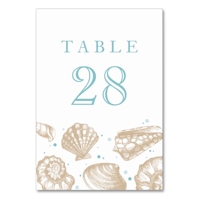 Seashells Nautical Beach Wedding Table Number (Front)