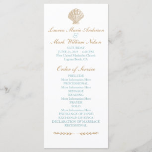 Seashells Nautical Beach Wedding Tan/Aqua Program
