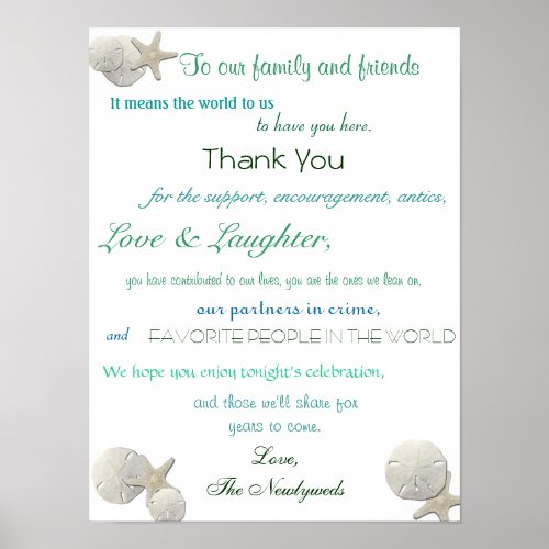 Seashells Nautical Wedding Reception Thank You Poster