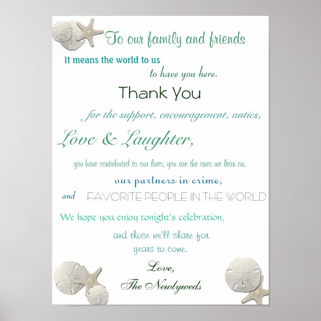 Seashells, Nautical Wedding Reception, Thank You Poster (Front)