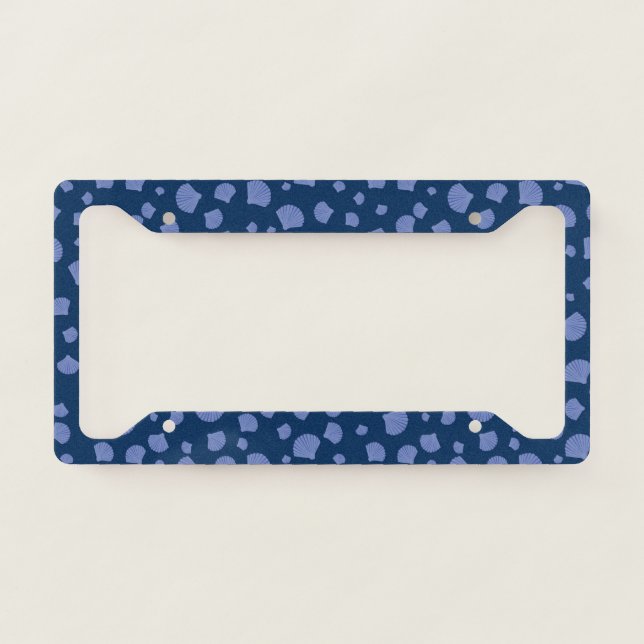 Seashells Navy Blue Beach Conch Collector Summer License Plate Frame (Front)