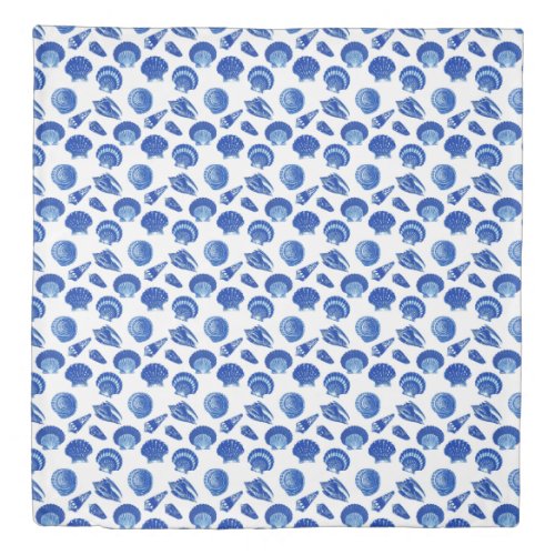 Seashells _ Navy Blue on a White Background Duvet Cover