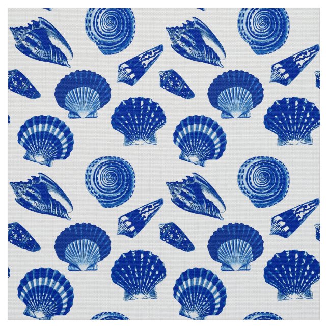 Seashells - Navy Blue on a White Background Fabric (Swatch)