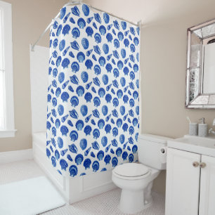Seashells - Navy Blue on a White Background Shower Curtain