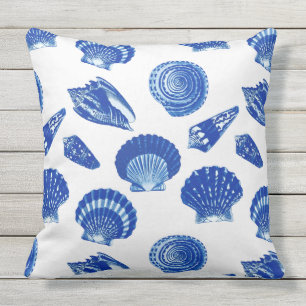 Seashells - Navy Blue on a White Background Throw Pillow