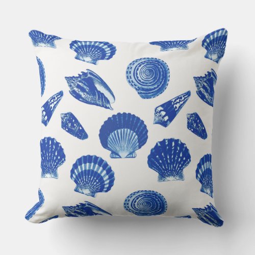 Seashells _ Navy Blue on a White Background Throw Pillow