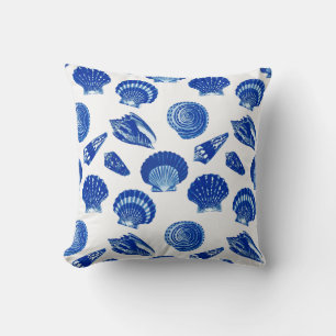 Seashells - Navy Blue on a White Background Throw Pillow