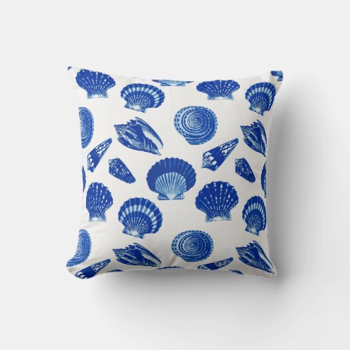 Seashells _ Navy Blue on a White Background Throw Pillow