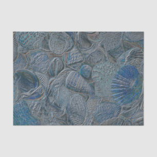 Seashells Ocean Beach Blue Metallic Decoupage Tissue Paper